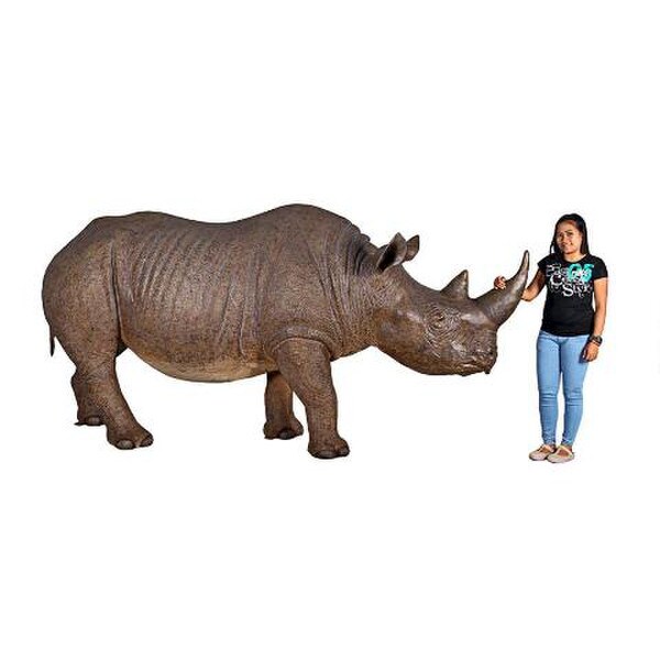 Realistic Rhinoceros Statue Life Size Garden Sculpture Outdoor Fiberglass